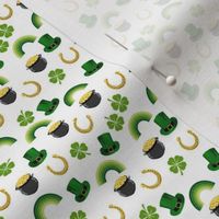 TINY st patricks day fabric - st pattys day, green rainbow, rainbow fabric, lucky fabric, irish fabric - white