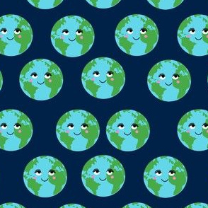 happy earth fabric - earth day fabric, earth fabric, science fabric, planet - navy