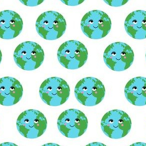 happy earth fabric - earth day fabric, earth fabric, science fabric, planet - white
