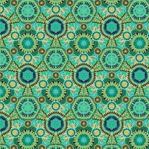 Kaleidoscopic Floral Turquoise and Flax small scale