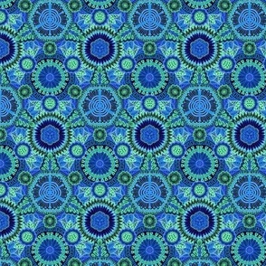 Kaleidoscopic Floral Dark Blue and Green small scale