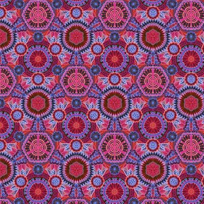 Kaleidoscopic Floral Ruby and Denim small scale
