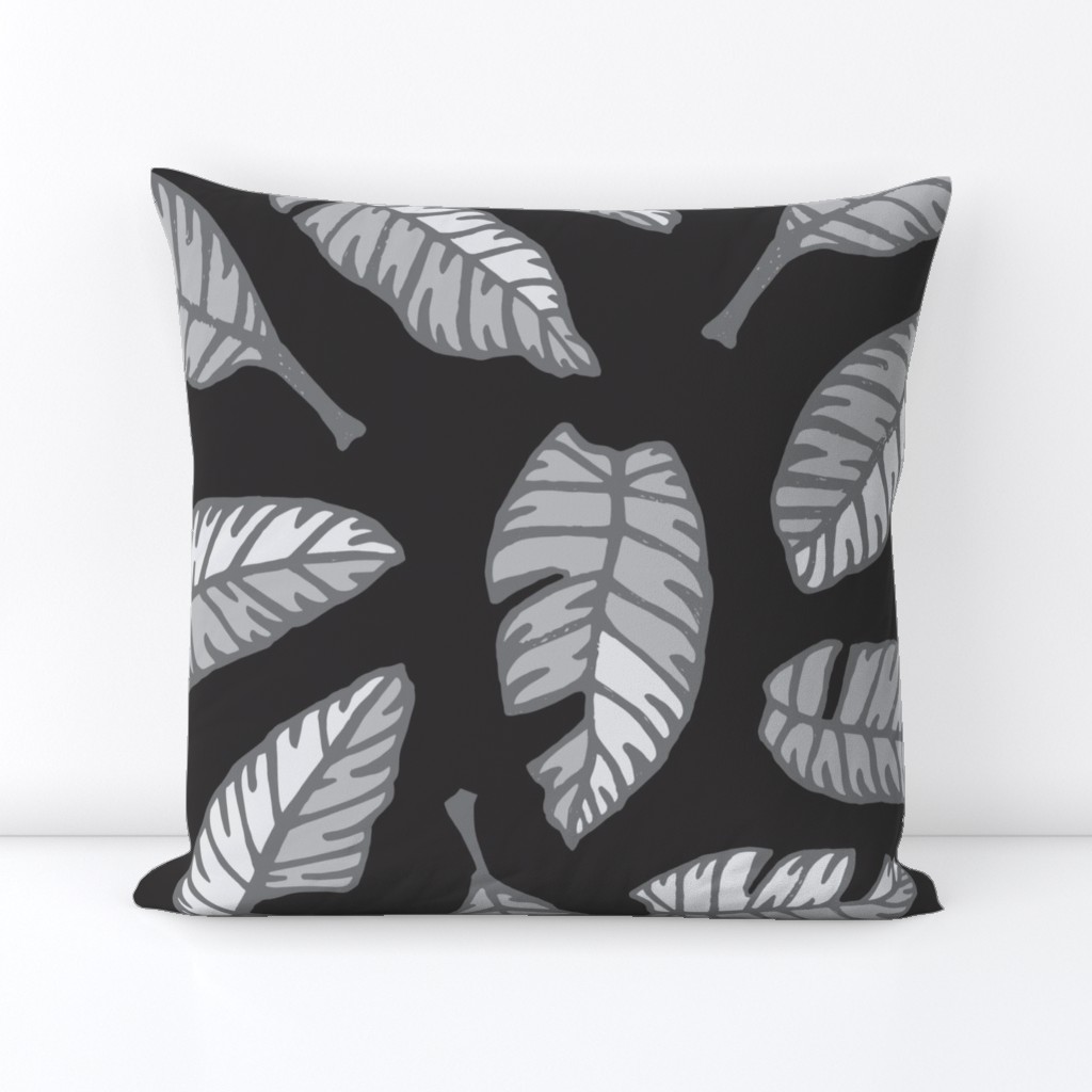 Calatheas Painterly Hand-Drawn Striped Tossed Leaves in Black White Gray - UnBlink Studio by Jackie Tahara