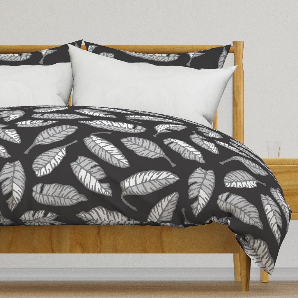 Calatheas Painterly Hand-Drawn Striped Tossed Leaves in Black White Gray - UnBlink Studio by Jackie Tahara