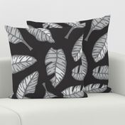 Calatheas Painterly Hand-Drawn Striped Tossed Leaves in Black White Gray - UnBlink Studio by Jackie Tahara