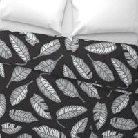 Calatheas Painterly Hand-Drawn Striped Tossed Leaves in Black White Gray - UnBlink Studio by Jackie Tahara