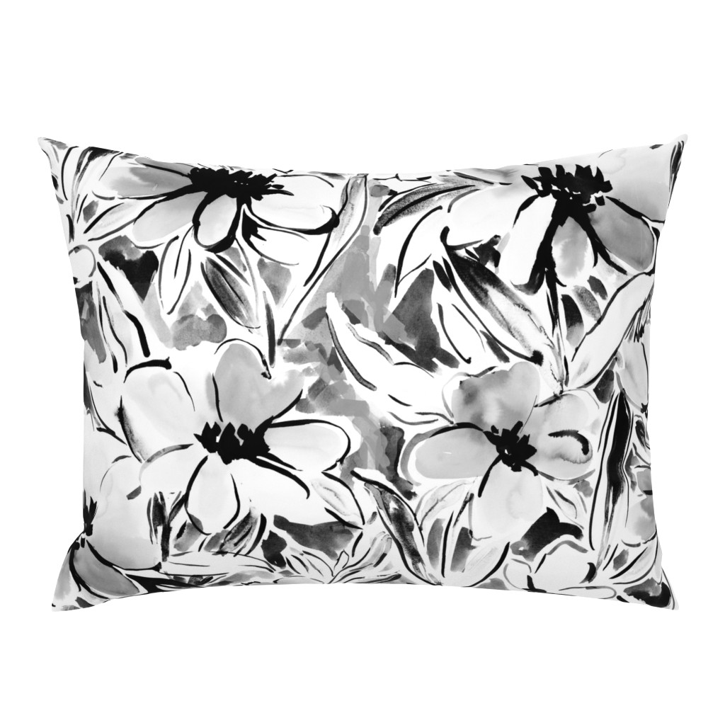 Large Scale Painterly floral in black and white