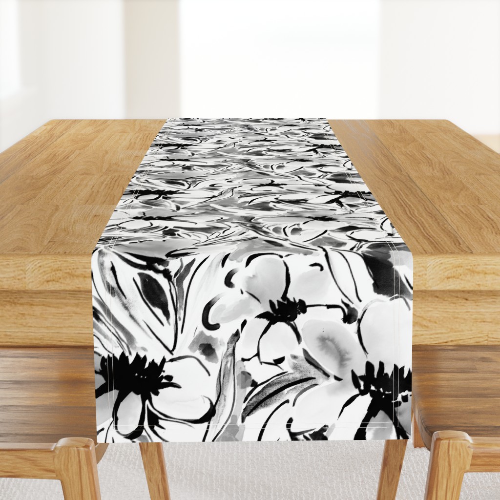 Large Scale Painterly floral in black and white