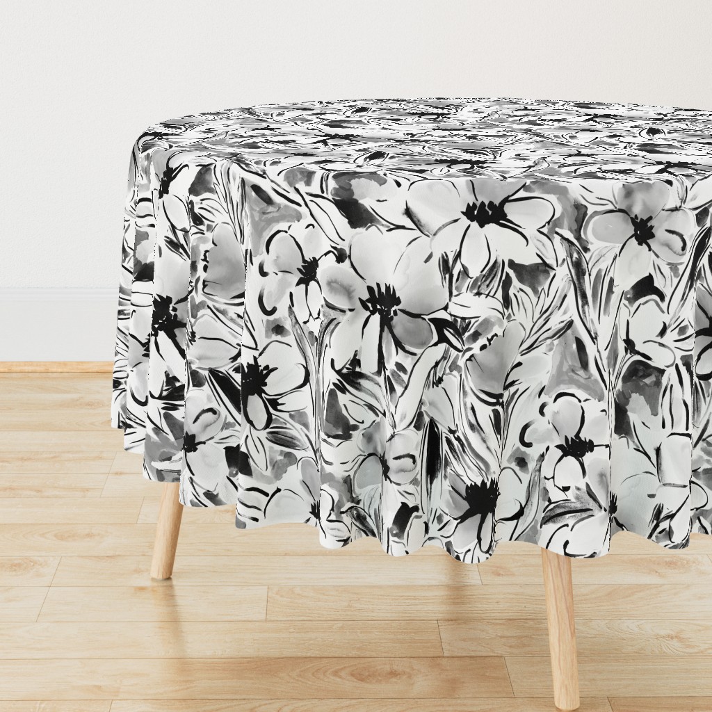 Large Scale Painterly floral in black and white