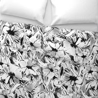 Large Scale Painterly floral in black and white