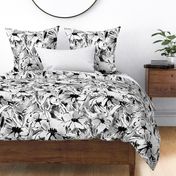 Large Scale Painterly floral in black and white