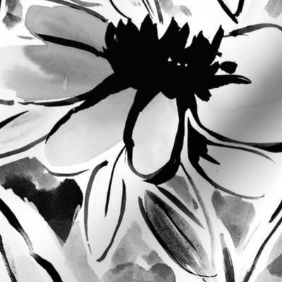 Large Scale Painterly floral in black and white