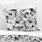 Large Scale Painterly floral in black and white