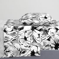 Large Scale Painterly floral in black and white