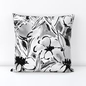 Large Scale Painterly floral in black and white