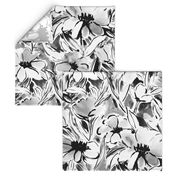 Large Scale Painterly floral in black and white