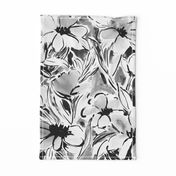 Large Scale Painterly floral in black and white