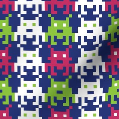 Invader Blue, Pink, and Lime Green