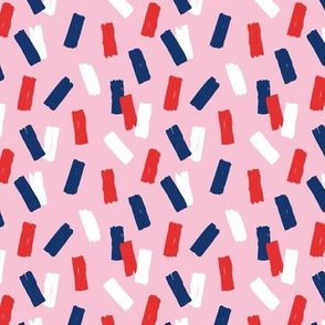 Navy red abstract minimal confetti strokes USA american national holiday 4th of july party pink