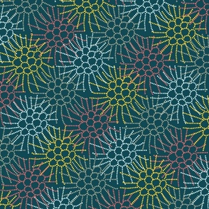 dotted flowers on teal by rysunki_malunki