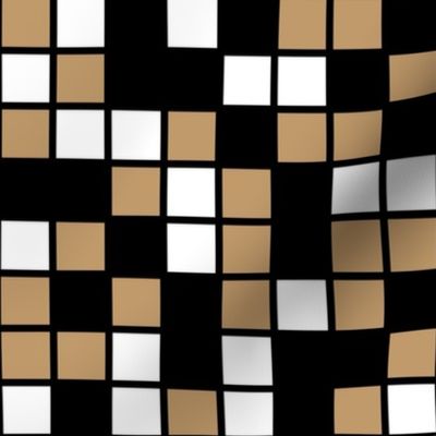 Large Mosaic Squares in Black, Camel Brown, and White