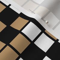 Large Mosaic Squares in Black, Camel Brown, and White