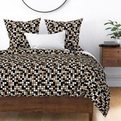 Large Mosaic Squares in Black, Camel Brown, and White