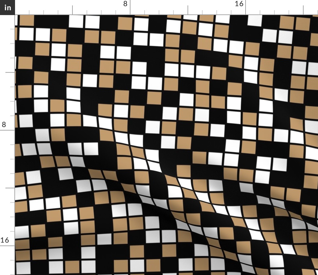 Large Mosaic Squares in Black, Camel Brown, and White