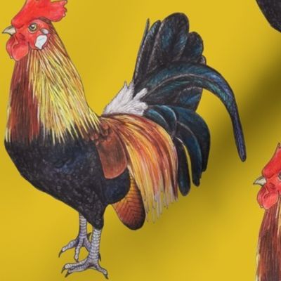 Rooster on Mustard Yellow - large scale