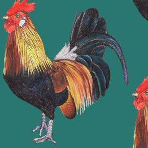 Rooster on Dark Teal - large scale