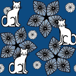 Stand Tall & Let the Flower Fall /Cats on Classic Blue  