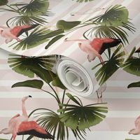 Flamingos and tropical leaves