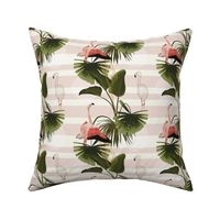 Flamingos and tropical leaves