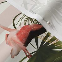 Flamingos and tropical leaves