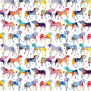 Rainbow Watercolor Galaxy Unicorns on White - smaller scale