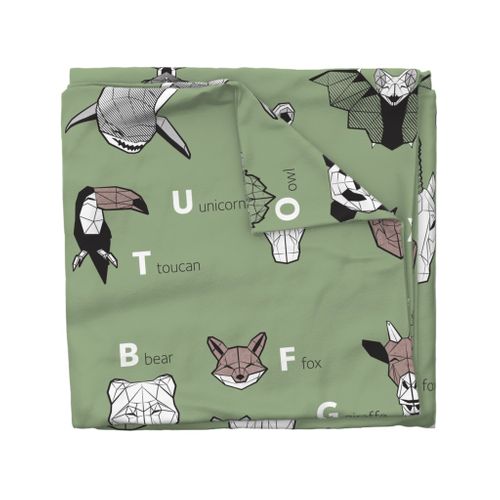 2 yards scale // ABC Geometric animal alphabet // green background black and white animals with green grey and taupe details