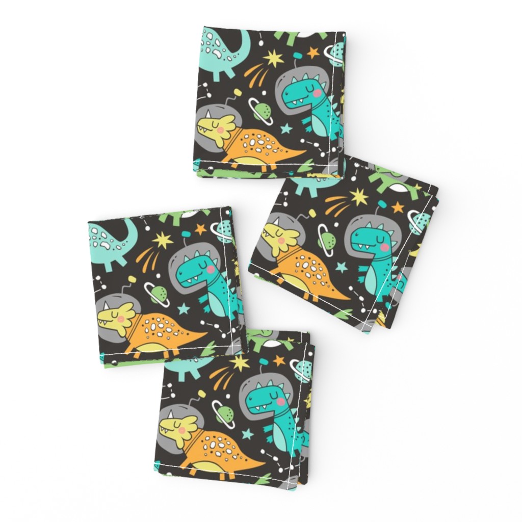 Dinosaurs in Space Mint Green on Black