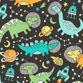 Dinosaurs in Space Mint Green on Black