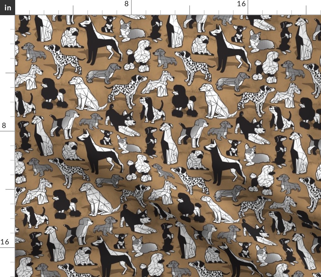Small scale // Geometric sweet wet noses // brown watercolour texture background black and white dogs: Beagles, Dalmatians, Corgis, Dachshunds, Pugs, Greyhounds, Dobermans, Schnauzers, Huskies, Chihuahuas, Poodles, Basset Hounds, Labrador Retrievers
