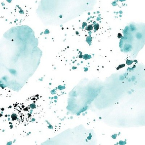 Aquamarine watercolor stains and splatters ★ painted abstract shapes for home decor, bedding, nursery