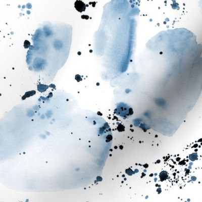 Denim blue watercolor painted abstract ★ stains and splatters for modern monochrome home decor, bedding, nursery