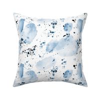 Denim blue watercolor painted abstract ★ stains and splatters for modern monochrome home decor, bedding, nursery