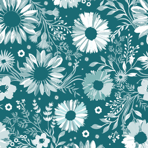 Painterly Sunflowers Teal Jumbo