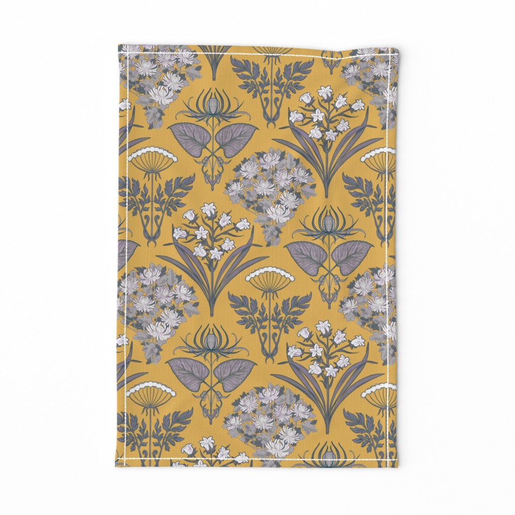 Nouveau VIctorian Floral Arrangements in Gold and Gray