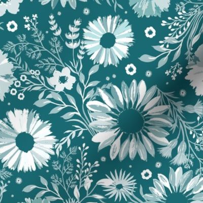 Painterly Sunflowers Teal Small