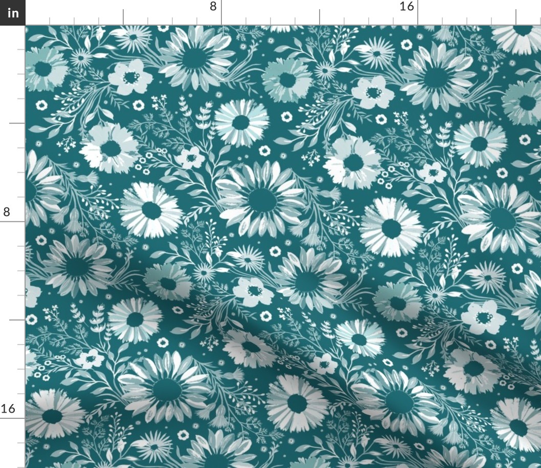 Painterly Sunflowers Teal Small