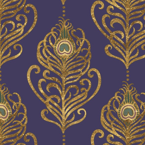 Golden Art Nouveau Peacock Feather-Violet-XL
