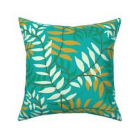 Ferny Vines in Gold Green White on Teal