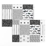 shark quilt  fabric - shark cheater quilt, shark baby, sharks, black and white, shark fabric, black and white shark