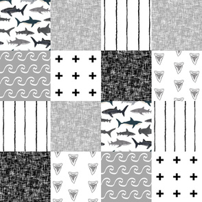 shark quilt  fabric - shark cheater quilt, shark baby, sharks, black and white, shark fabric, black and white shark